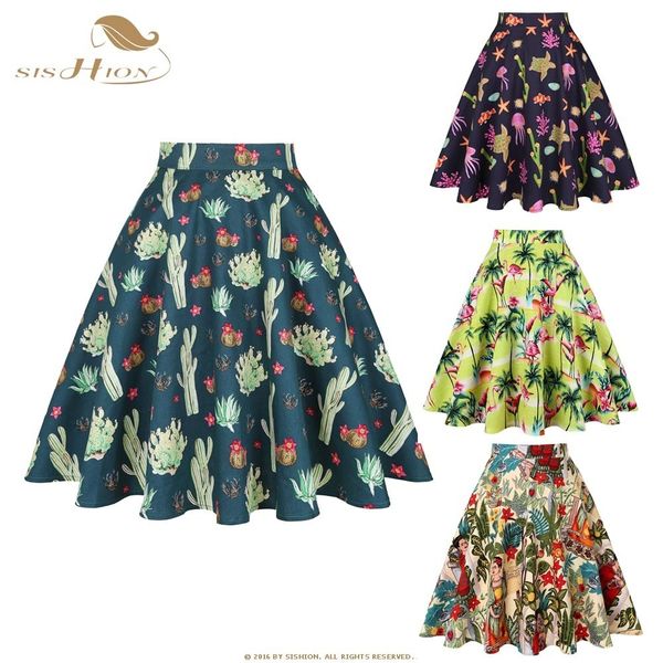 

sishion black summer skirt high waist plus size floral print polka dot ladies plaid women skirt swing vintage skirts womens y200326