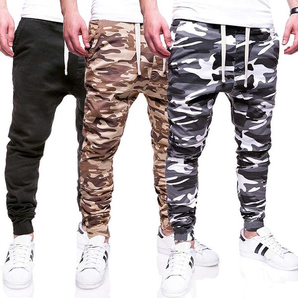 

european new men's fashion camouflage cotton rope belt casual pants, Black