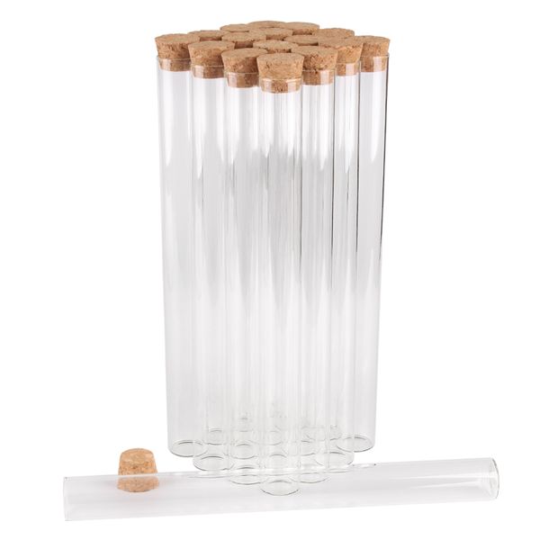 15 Stück 55 ml 22 x 220 mm lange Reagenzgläser mit Korkdeckel, Glasgefäße, Glasfläschchen, kleine Glasflaschen für DIY-Bastelzubehör