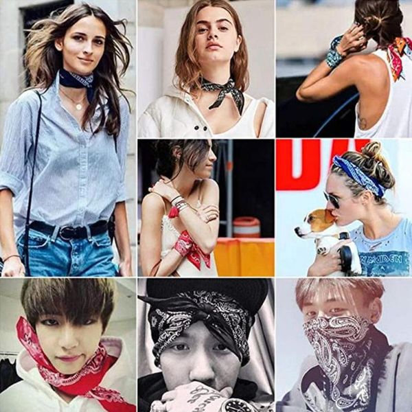 

scarves 12 pack cotton 22 inches paisley cowboy bandana and elastic band rope (12 black) autumn winter 2021 spring neck, Blue;gray