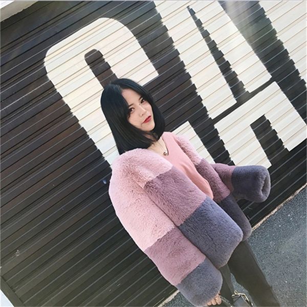 

winter of women fluffy female rabbit thick outerwear false fur coat tqq4, Black