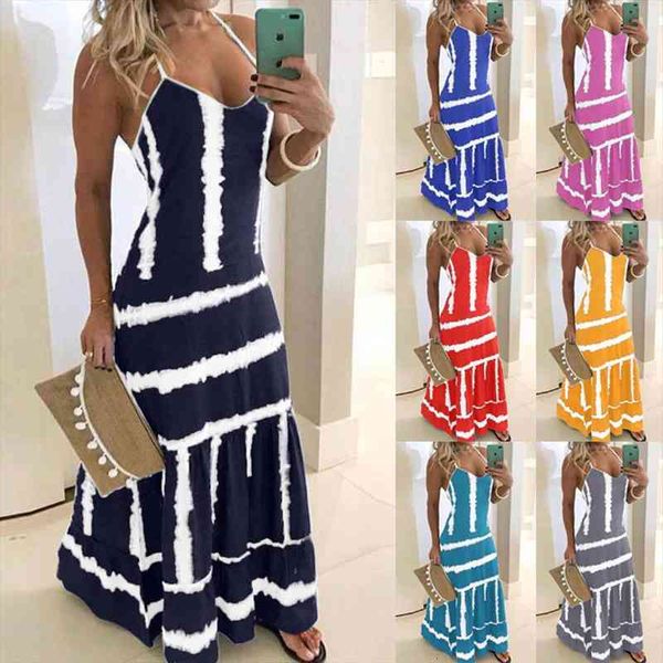 

elegent women dress plus size striped pullover maxi boho sundress lady loose long slip halter dress summer beach holiday dresses, Black;gray