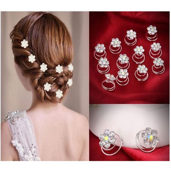 

12pcs crystal rhinestone flower bridal wedding hair pins hairgrips hair clips hairpin hair accessories hairstyles qylfin, Black;brown