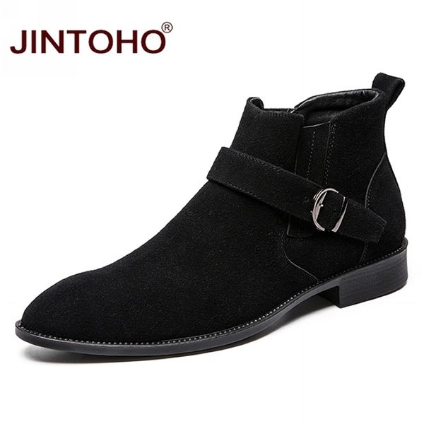 JINTOHO Kuh Wildleder Knöchel Mode Spitz Arbeit Sicherheitsschuhe Winter Casual Männliche Stiefel Günstige Männer Booties Y200915