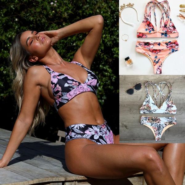 

2020 new swimwear european and american bikini high waist women's bikini printed swimwear thong bathing suit women -px1, White;black