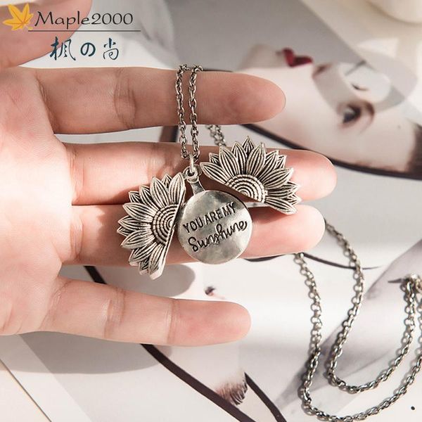 

pendant necklaces vintage sunflower necklace rose gold open double lettering sun flower fashion accessories, Silver