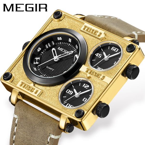 

popular miguel megir men's watch fashion square multi time zone watch 2069, Slivery;brown