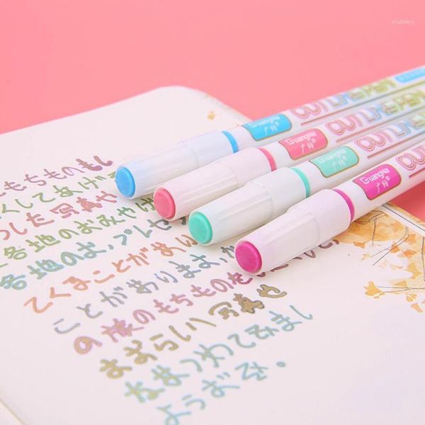 

8 pieces or 12 pieces/set of soft lined double line school supplies pen highlighter marker cute highlighter creative p5x71, Black;red