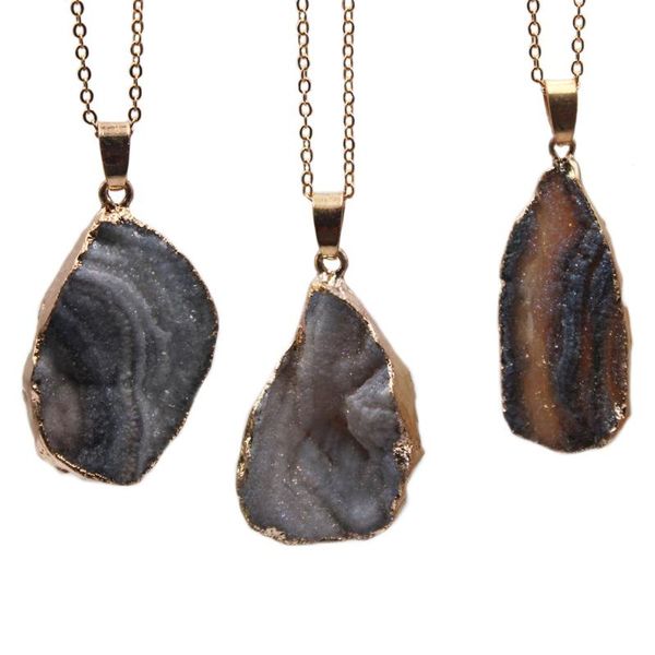 

irregular natural stone pendant necklace galaxy healing crystal 1pcs, Silver