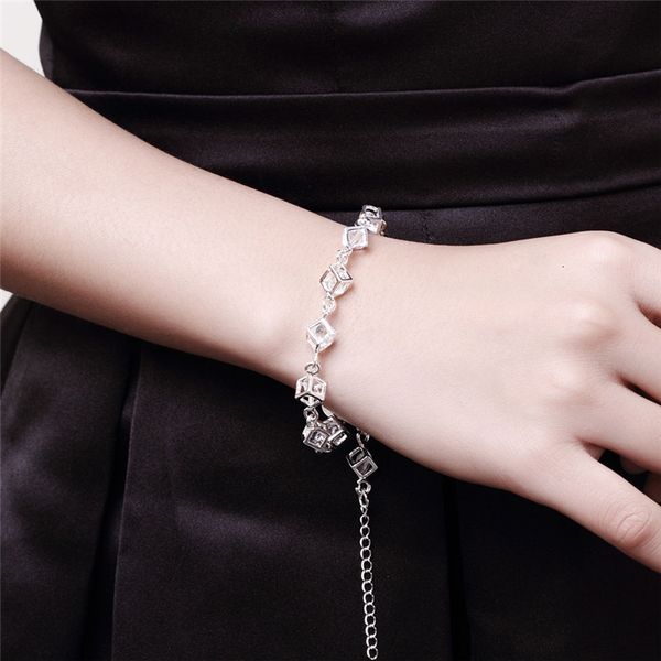 

silver bracelet fashion crystal charm jewelry women 925 christmas gift 10pcs / lot, Black