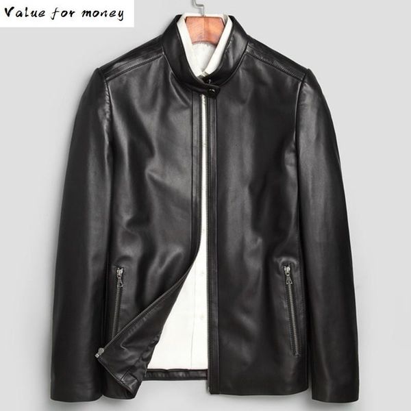 

motorcycle genuine leather jacket mens large size slim sheepskin biker jacket black short real leather moto coats