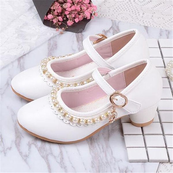 

новые девушки производительности кожаные туфли принцесса горный хрусталь студент мокасины на высоком каблуке детей одиночные туфли дети детс, Black