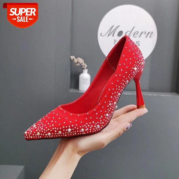 

voesnees single shoes women 2020 summer new pointed stiletto high heels 9cm nightclub rhinestone sequin shallow mouth shoes #i47j, Black
