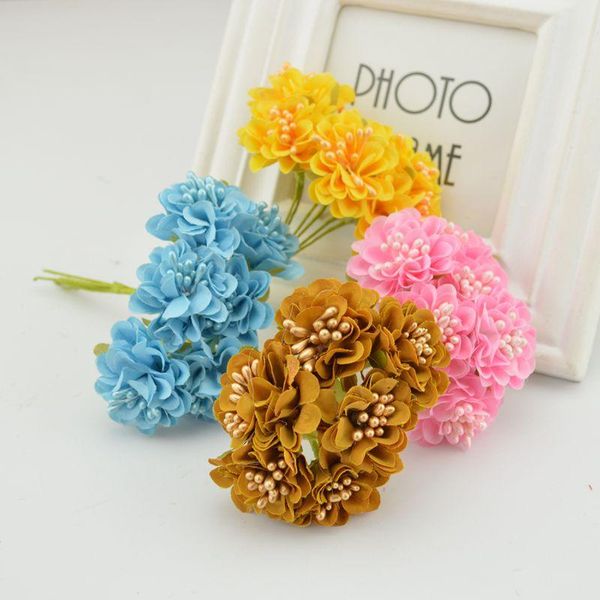 

6шт шелковые гвоздики stamen искусственный цветочный букет для дома свадебная вечеринка decora diy венок подарочная коробка аксессуары подде