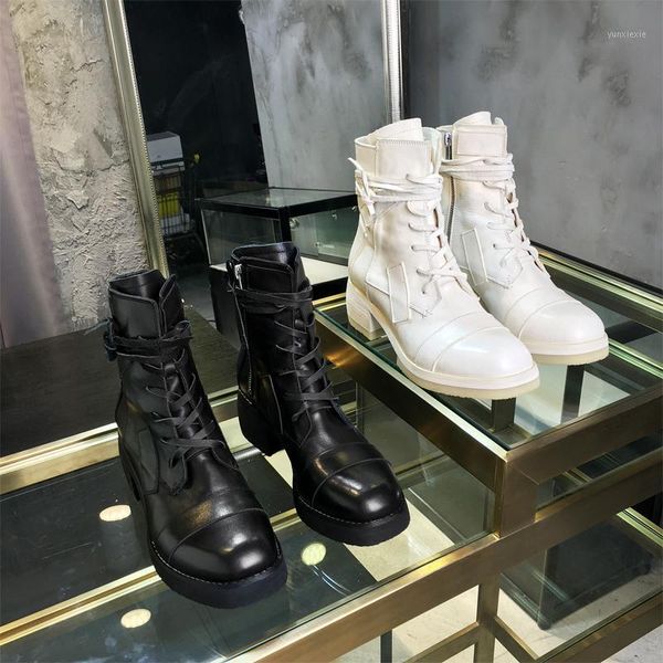 

vallu 2020 summer boots white handsome boots british style leather thick heel thin outdoor leisure1, Black