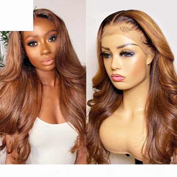 

dark brown body wave human hair wig remy hair 13x6 lace front wig malaysian ombre lace front human hair wigs preplucked for women, Black;brown