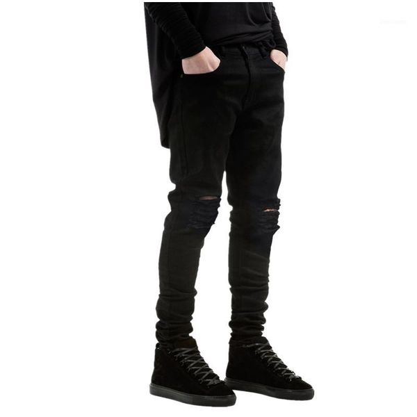 

new fashion brand men black jeans skinny ripped stretch slim hip hop swag denim motorcycle biker pants jogger1, Blue