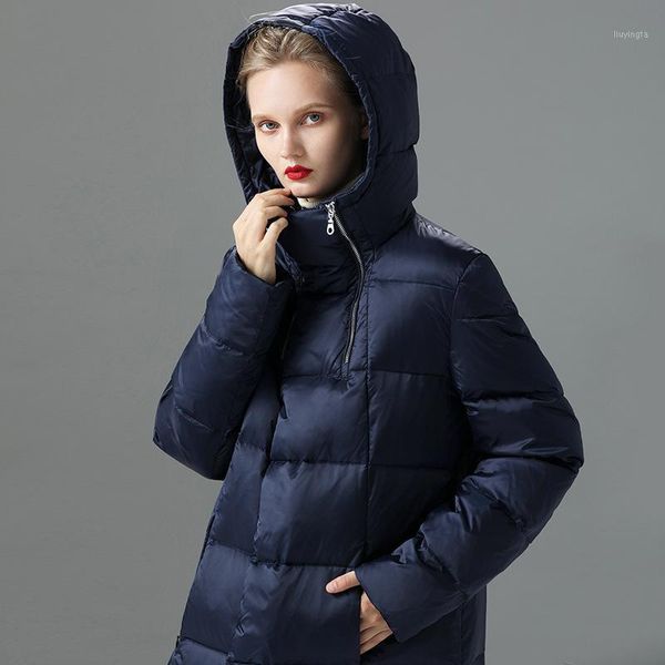 

elifashion 2019 new european & american hooded white duck down jacket women slim-fit lengthen thickened fashion tide down1, Black