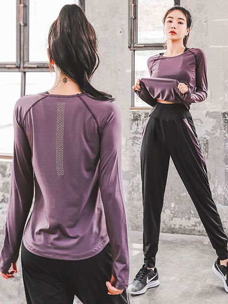 

yoga suit women's autumn winter gym running quick dry net red fitness clothes loose, thin and elastic, Gray