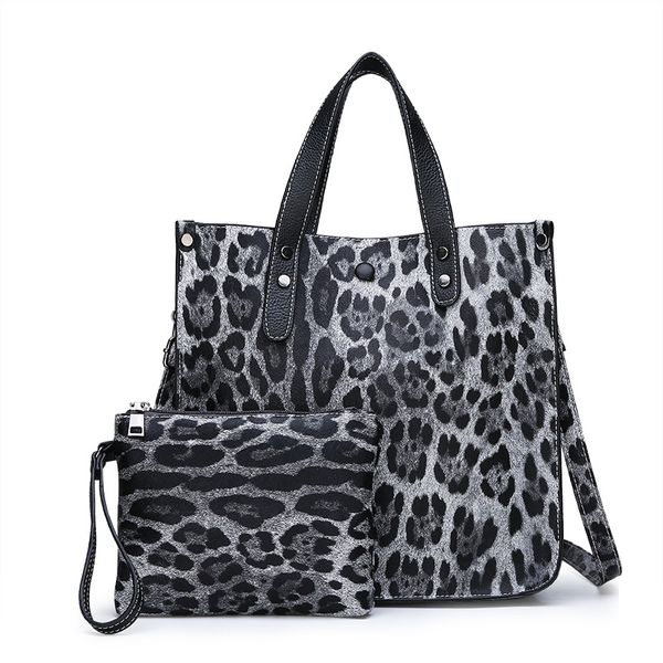 2 pcs leopardo padrão de couro mulheres composto bolsa de compras ombro mensageiro quadrado bolsa animal imprime saco