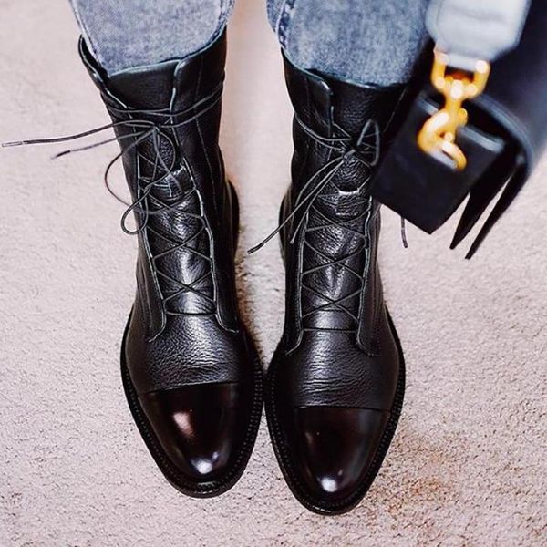 

2021 new patent leather women boots british style flat black pointed toe handsome motorcycle women's rq3t