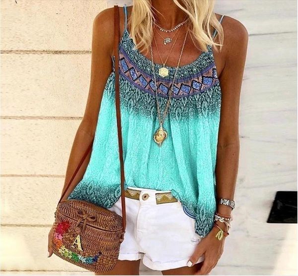 

plus size 5xl blouse women tank new leisure casual shirt ladies 2020 summer shirt sleeveless loose boho print femme, White