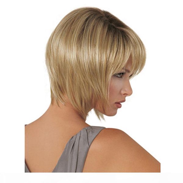 

2020 new style european and american wig female realistic natural wig oblique bangs foreign trade short straight hair set, Black