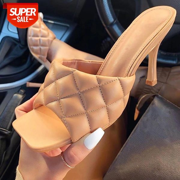 

high heels sandals women summer shoes 2020 pu leather sandal ladies shoes plaid brand female slides superstar #e23b, Black