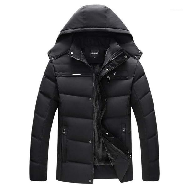 

men cotton padded jacket parka hooded outwear with velvet down coat for winter thicken men's jacket1, Black