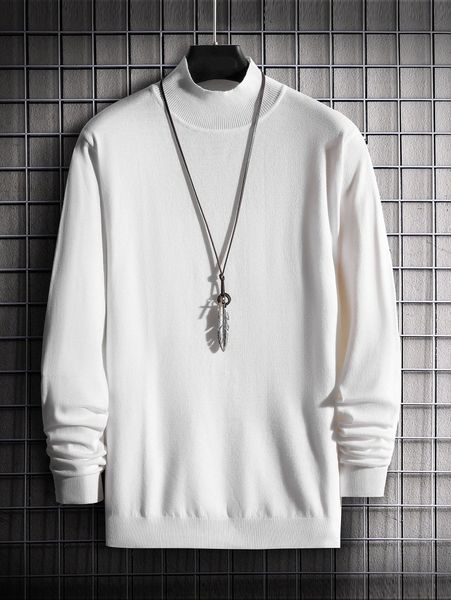 

men solid mock neck sweater without necklace s7bl#, White;black