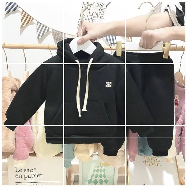 

thickened plush sweater set autumn winter baby children's clothes boys and girls, White