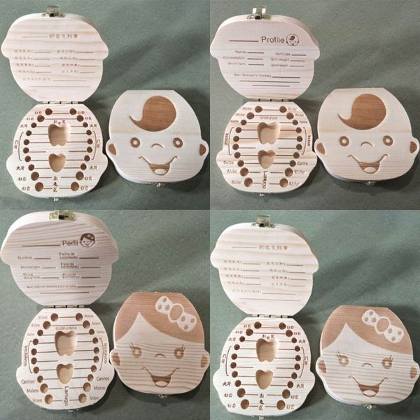 Scatole per dentini in spagnolo inglese per bambini Salva denti da latte Ragazzi/ragazze Immagine Scatole portaoggetti in legno Regalo creativo per bambini Kit da viaggio 2 stili 354 K2