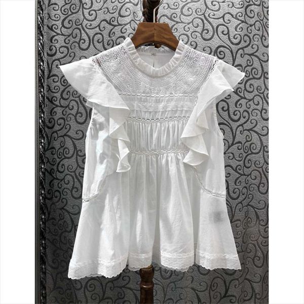 

2020 new women lace hollow out blouse black white ruffles sleeve ladies casual sweet shirt drop shipping