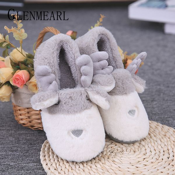 

women indoor slippers winter warm home floor cotton shoes autumn deer confinement non-slip thick bottom woman cute slipper size y1202, Black