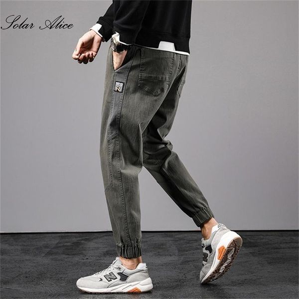 

for 2021 men's fall/winter new style elastic waist small feet jeans with strapped feet harlan youth casual pants, Blue