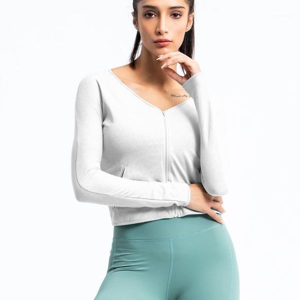 

running jackets sports women long sleeve fitness jacket yoga zipper quick dry gym clothes autumn pocket slim sportswear1, Black;red