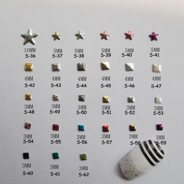 

nail art decorations 200pcs cute metal stud star 4mm/3mm square, Silver;gold