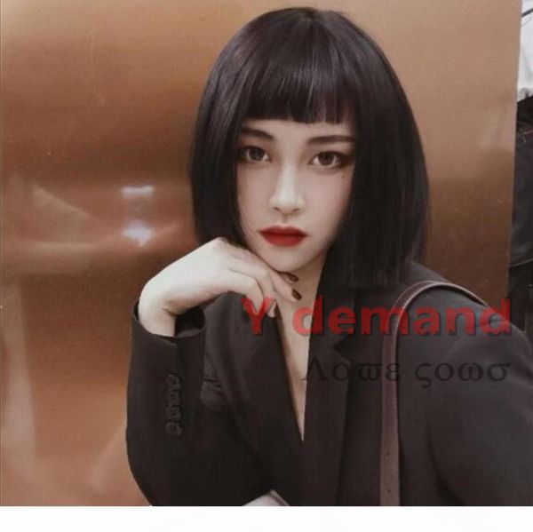 

y demand wig for black women black bob hair with bangs afro synthetic wigs like human hair short
