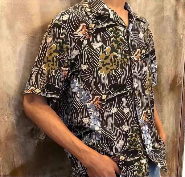 

warm wine kapital 21ss hirata ho hung leisure hawaiian flower piano short sleeve cardigan shirt, White;black