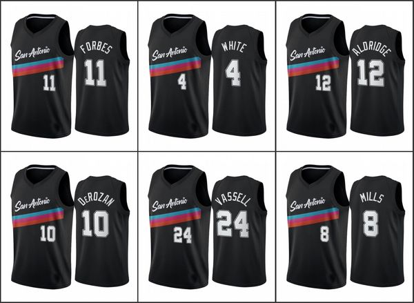 

san antonio spurs men demar derozan devin vassell lamarcus aldridge black city edition fiesta colors 2020-21 jersey