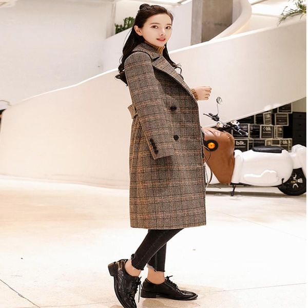 

2020 spring autumn women's wool plaid coat new fashion long woolen coat slim type female winter wool jackets female outw1, Black