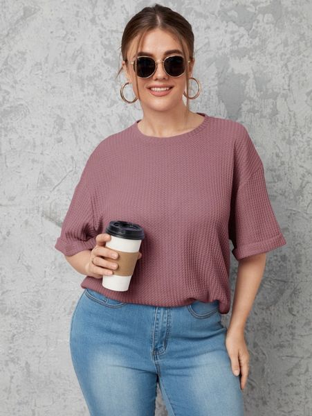 

plus drop shoulder solid tee p8kj#, Black;gray