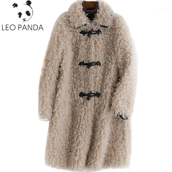 

women's wool & blends real fur coat jacket korean elegant 2021 autumn winter women clothes slim sheep shearling long 1, Black