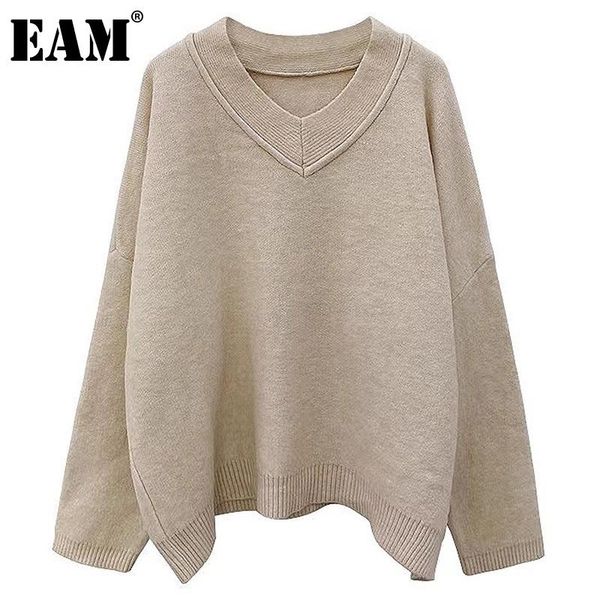 

eam] big size temperament knitting sweater loose v-neck long sleeve women pullovers new fashion tide autumn winter 2020 1dd2734, White;black