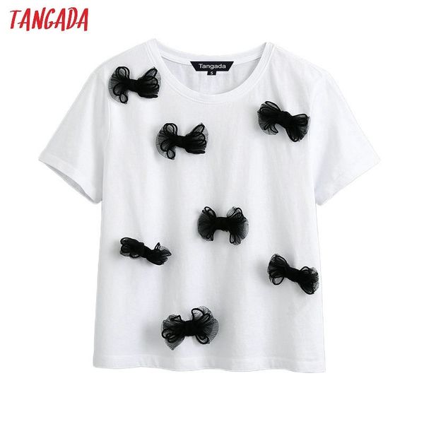 Tangada donna papillon decorare maglietta in cotone manica corta O collo tees donna maglietta casual top BE570 T200512