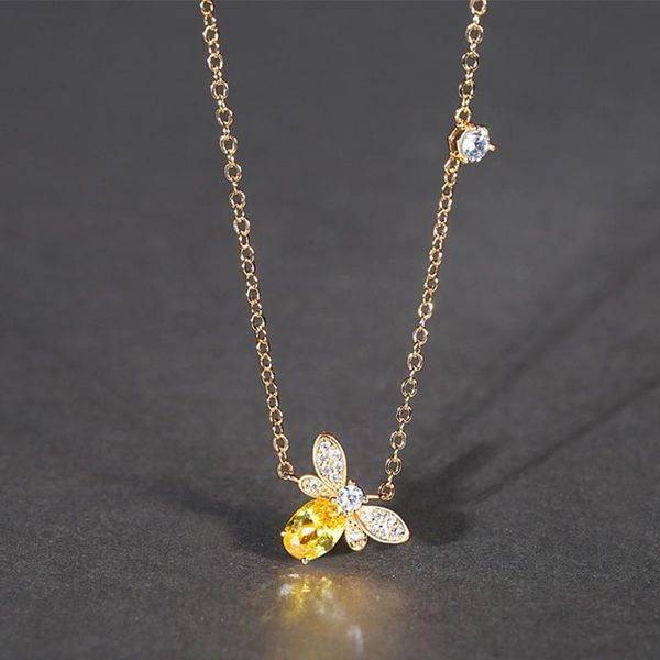 

pendant necklaces bee insect necklace for women gift champagne zircon gold color chain party engagement choker bijoux, Silver
