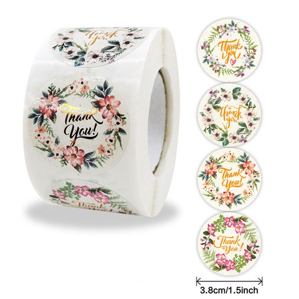 

1.5inch flower print adhesive stickers label birthday wedding gift decoration cake baking bag package envelope festival decor