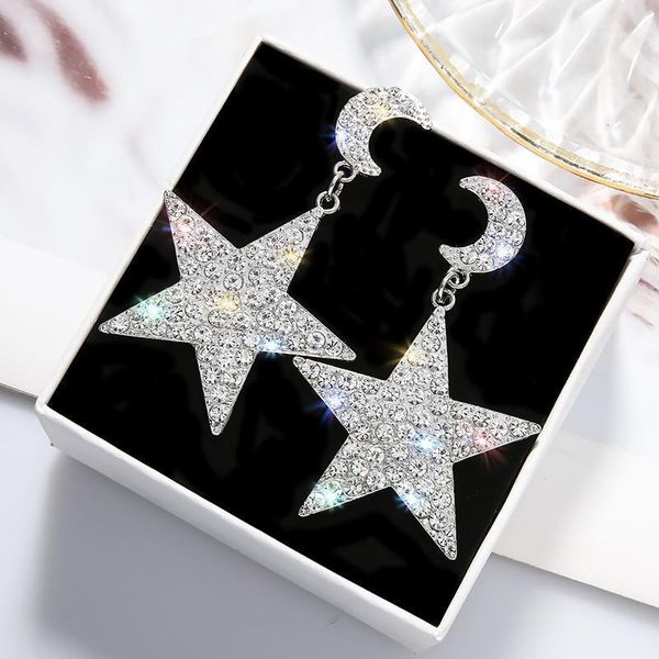 

korean fashion temperament long pentagram pendant earrings personality simple wild exaggerated big jewelry1, Silver