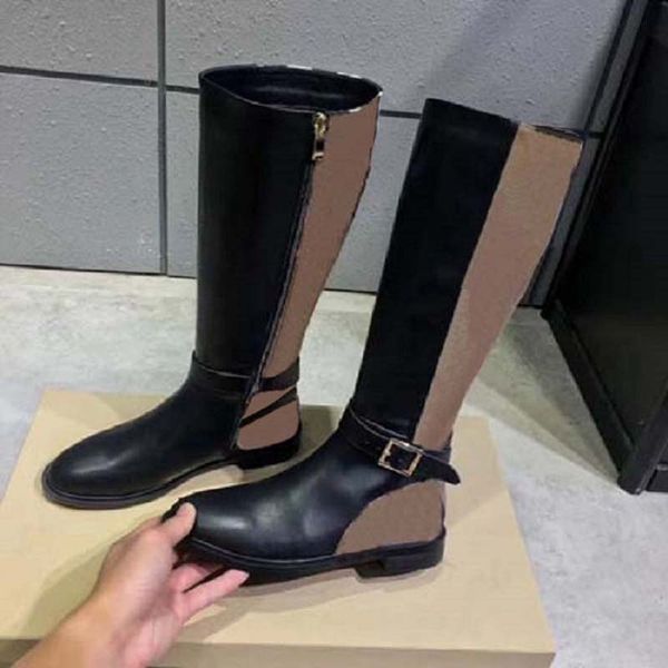 

new fashion autumn winter shoes woman leather knee high knight boots metal buckle round heels women boots sh02 pb05, Black