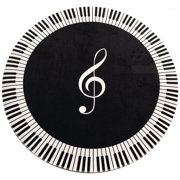 

new carpet music symbol piano key black white round carpet non-slip home bedroom mat floor decoration1